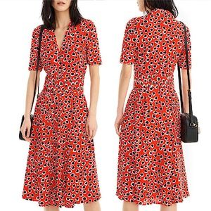 JCREW RED MIDI HEART SHIRT DRESS BELTED SZ 2